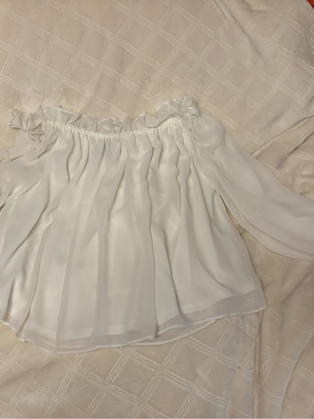 Harper 241 Size Large Lined White Off-the-Shoulder Chiffon Ruffle Top Femenine